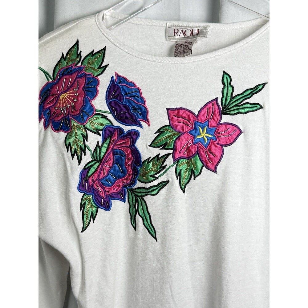 Vintage Raoul Embroidery Appliqué Beaded 3/4th Sleeve Top Sz Medium New - Picture 2 of 8
